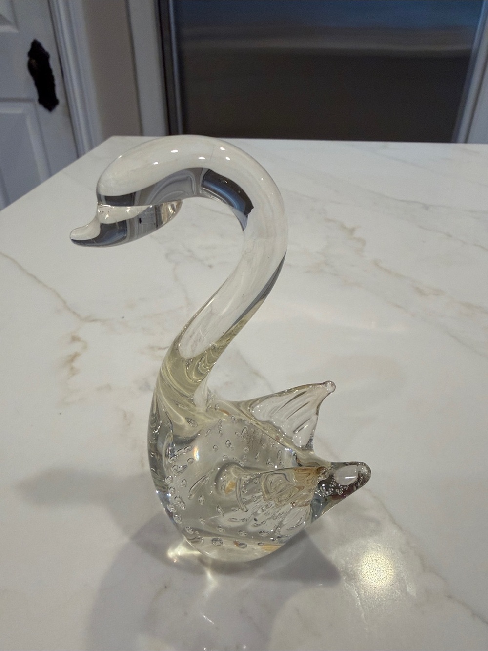 Hand Blown Glass Swan Sculpture - Elegant Home Art Accent